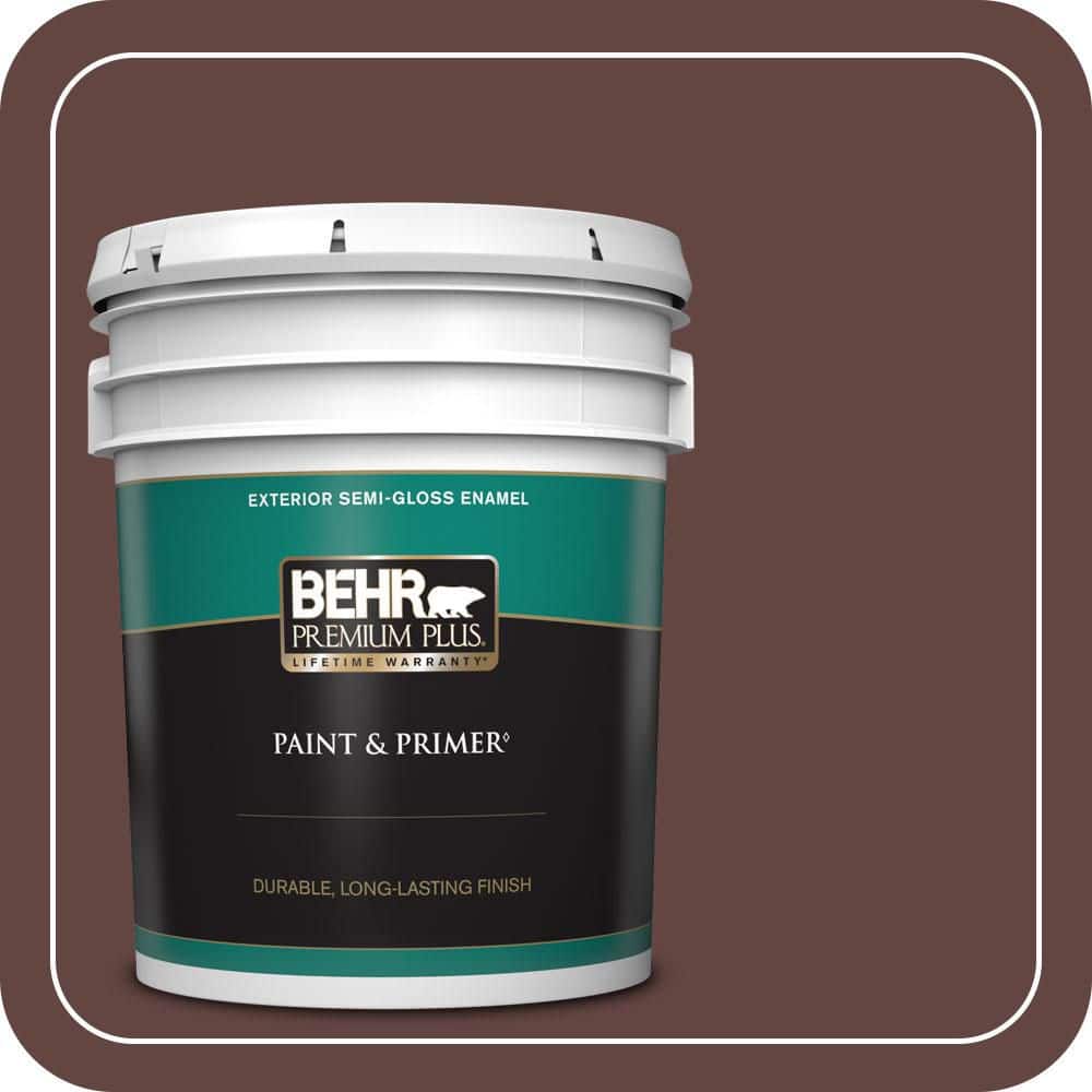 BEHR PREMIUM PLUS 5 gal. #PMD-62 Black Plum Semi-Gloss Enamel Exterior Paint & Primer