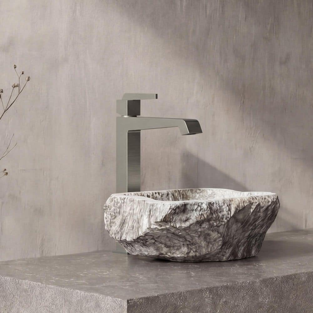 GRANDJOY Tall Square Brass Bathroom Vessel Sink Faucet, 1-Handle with Universal Pop Up Drain and Supply Lines in Brushed Nickel (2)