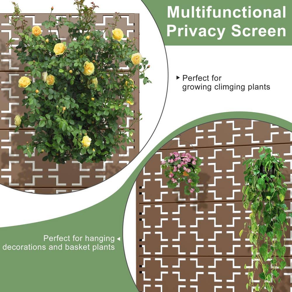 Dovelina 2-Piece 47 in. x 72 in. Brown Textured Metal Garden Screens Outdoor Privacy Screen (2)