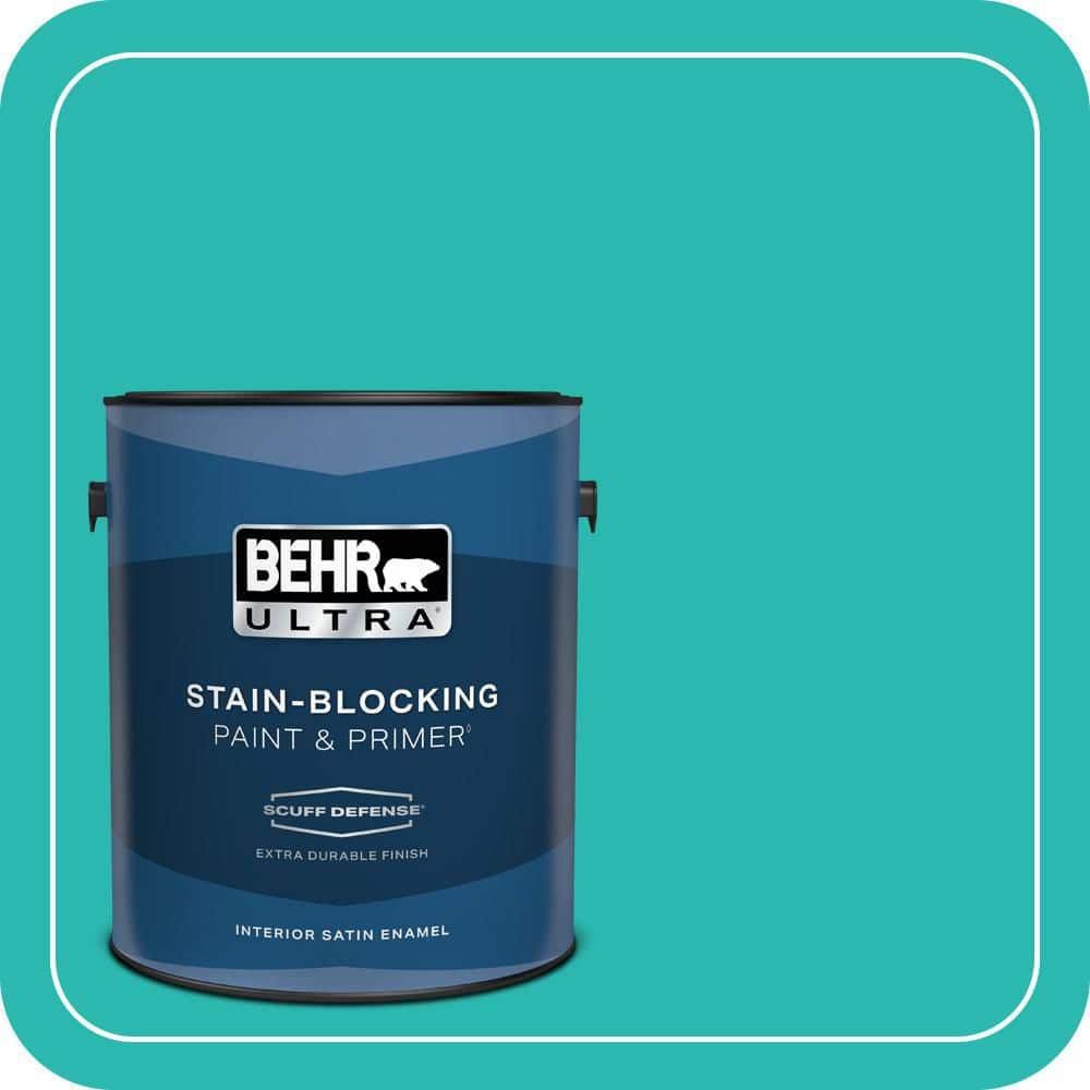 BEHR ULTRA 1 gal. #P450-5 Island Aqua Extra Durable Satin Enamel Interior Paint & Primer