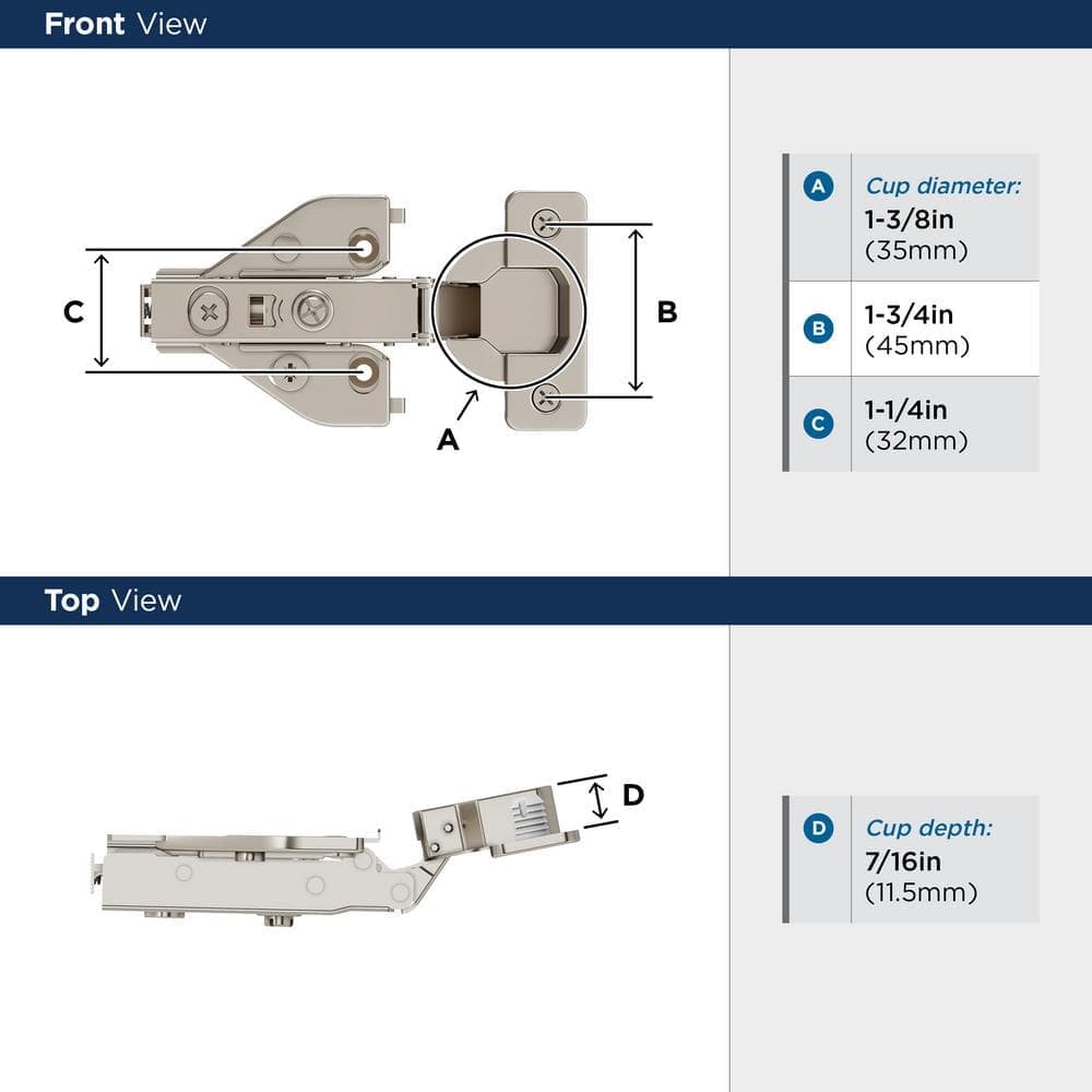 Amerock Nickel 1/2 in.  13mm  Overlay Face Frame Self Close Euro Concealed Cabinet Hinges (2-Pack) (3)
