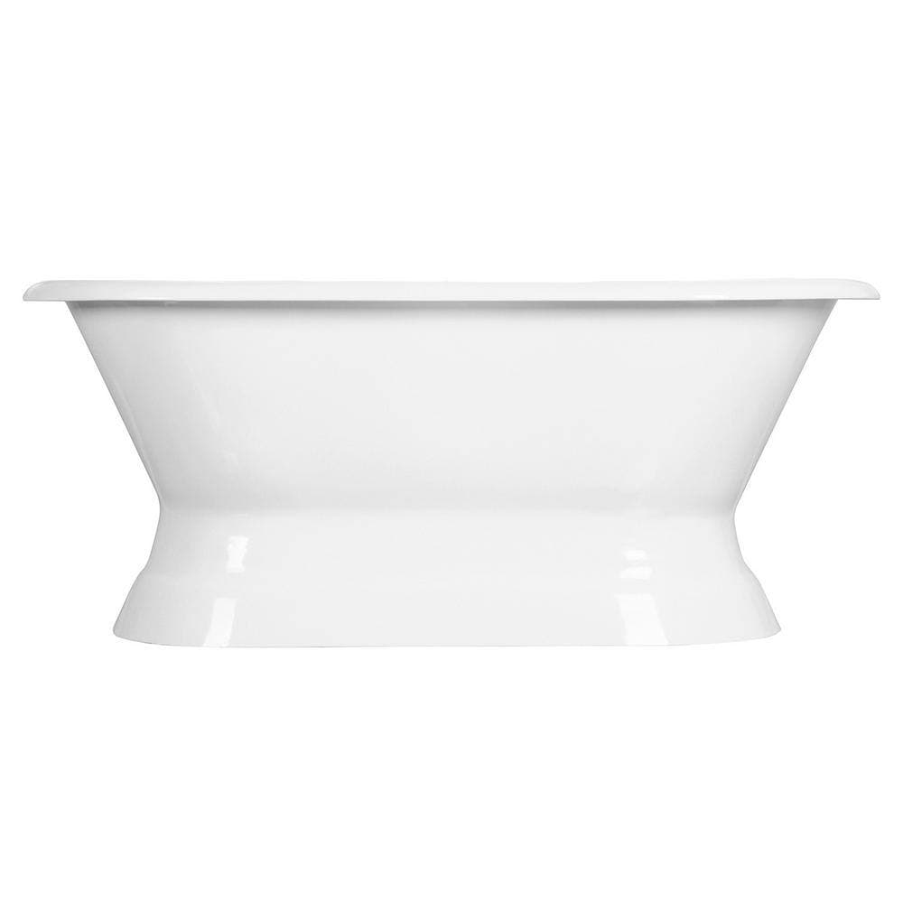 Unbranded 66 in. Cast Iron Double Slipper Pedestal Flatbottom Bathtub with 7 in. Deck Holes in White (3)