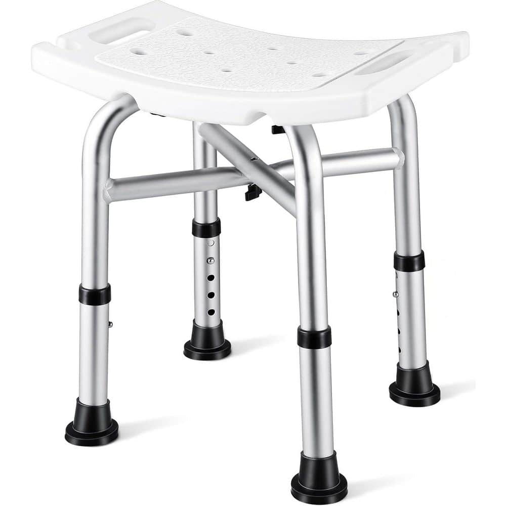 Adrinfly 16.54 in. Heavy Duty Aluminum Shower Stool Chair with 5 Height Adjustable Up to 450lbs in White (1)