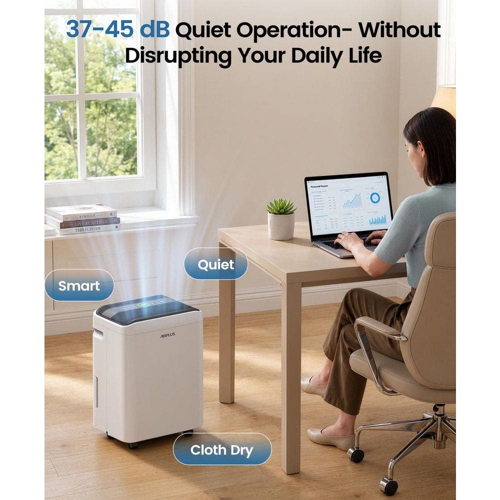 Edendirect 50 pt. 4,500 sq. ft. Dehumidifier for Basement in White with Drain Hose, Bucket, Continous Run, Ionizer, Quier Cloth Dry (3)