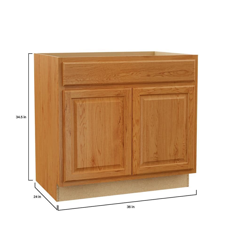 Hampton Bay Hampton 36 in. W x 24 in. D x 34.5 in. H Assembled Base Kitchen Cabinet in Medium Oak (4)