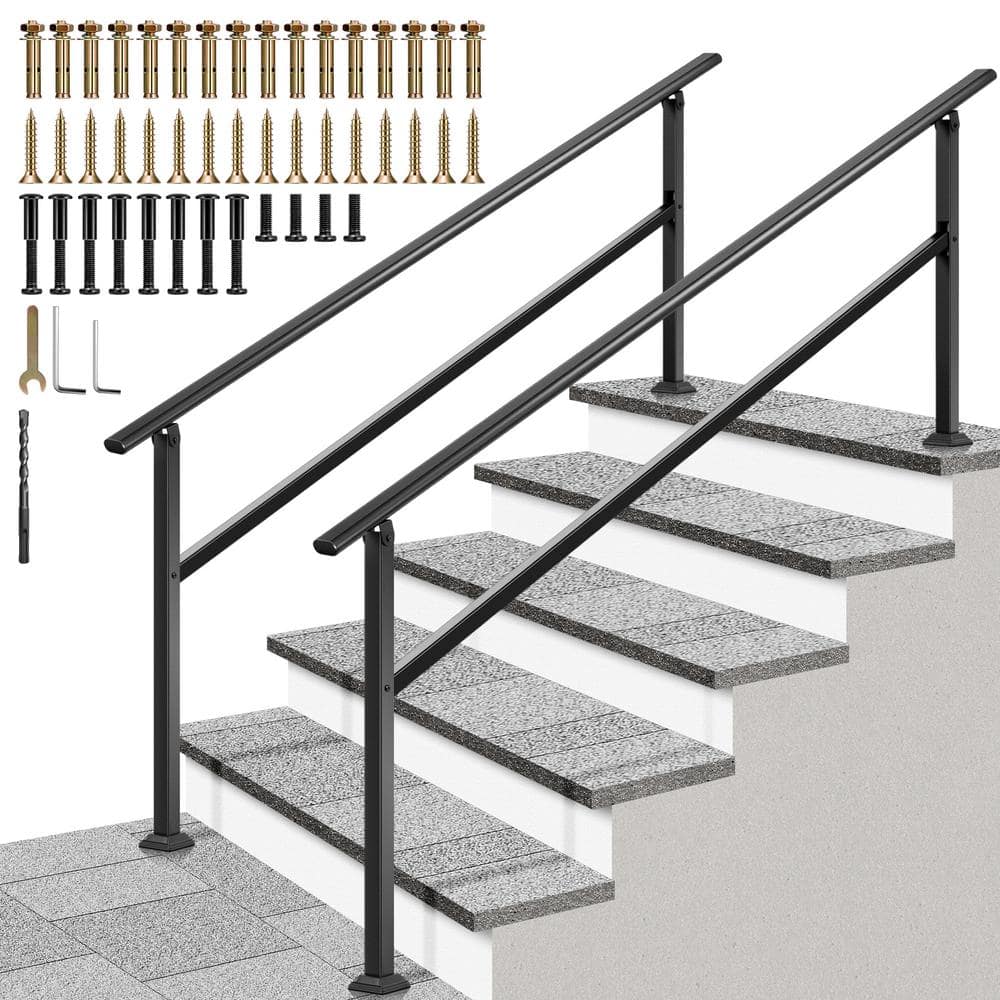 VIVOHOME 6-Step 36 in. H x 81 in. W Black Alloy Steel Oval Handrail Stair Railing Kit (2-Pack ) (1)