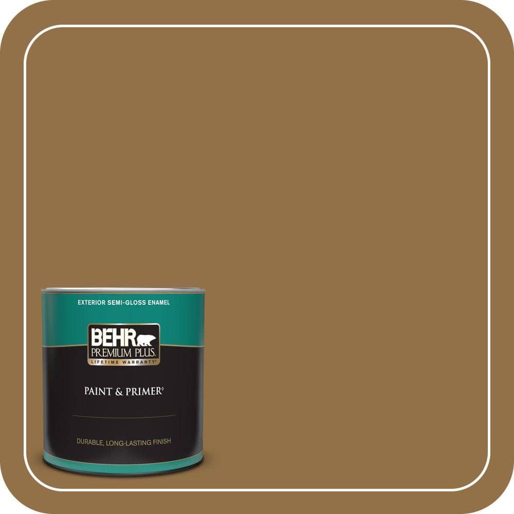 BEHR PREMIUM PLUS 1 qt. #N280-7 Brass Button Semi-Gloss Enamel Exterior Paint & Primer