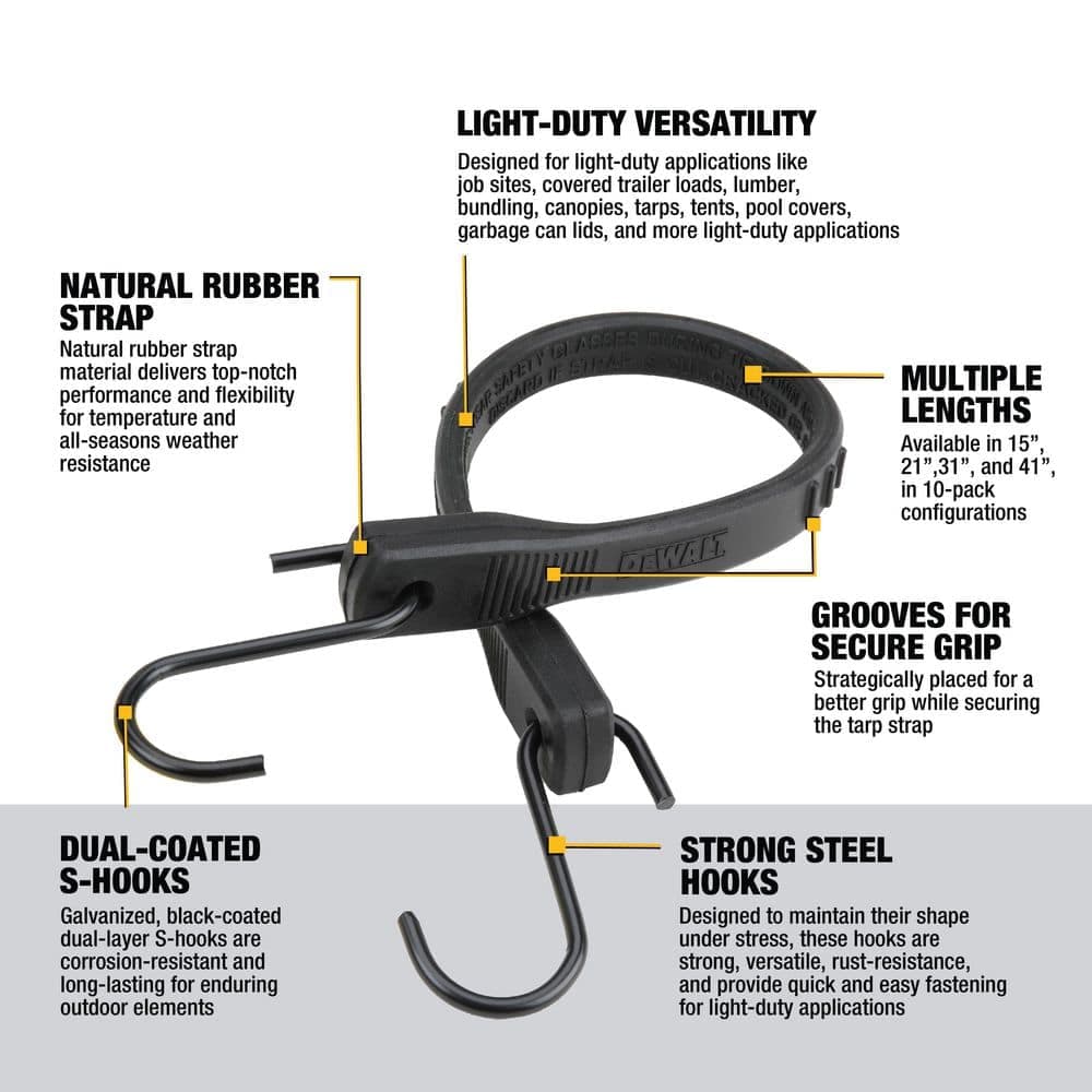 Unbranded DEWALT 15 in. Natural Rubber Tarp Straps, 10-Pack (2)
