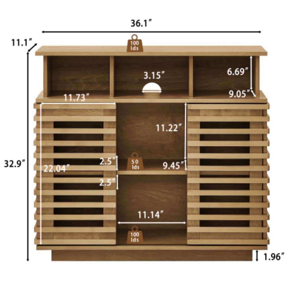 Unbranded 36.8 in. W x 11.1 in. D x 32.9 in. H Bathroom Brown Linen Cabinet (2)
