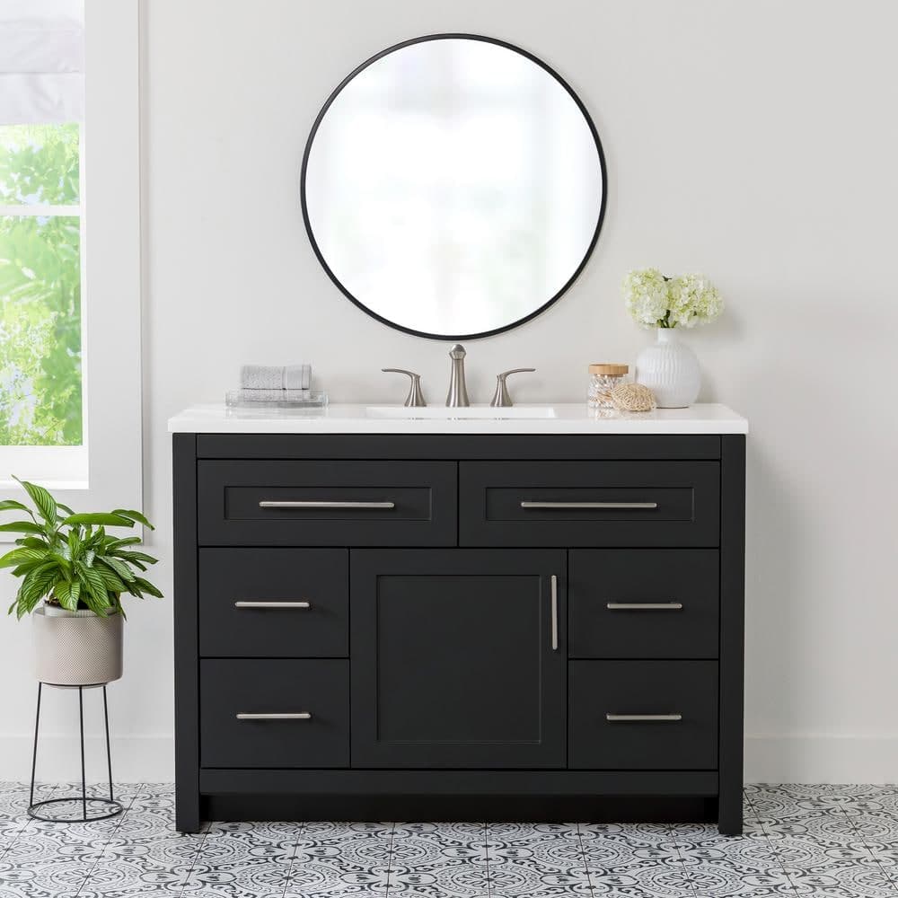Home Decorators Collection Clady 49 in. Single Sink Matte Black Freestanding Bath Vanity with White Cultured Marble Top (Assembled)