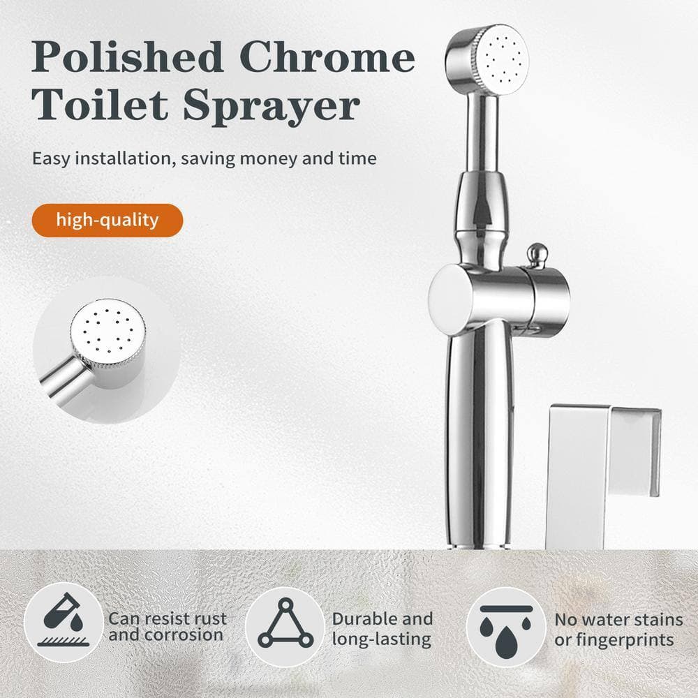 BWE Non-Electric Bidet Sprayer for Toilet Handheld with Hose Bidet Attachment Diaper Sprayer Wall or Toilet Mount in Chrome (2)