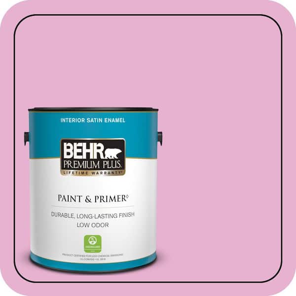 BEHR PREMIUM PLUS 1 gal. #P120-2 Gumball Satin Enamel Low Odor Interior Paint & Primer (2)