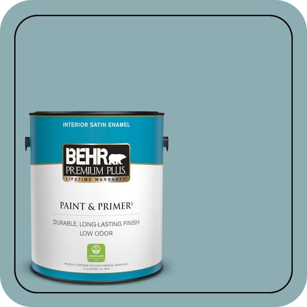 BEHR PREMIUM PLUS 1 gal. #510F-4 Bon Voyage Satin Enamel Low Odor Interior Paint & Primer (2)