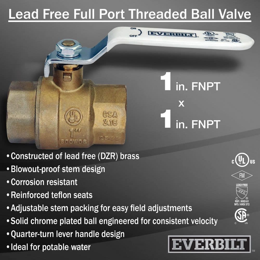 Everbilt 1 in. FNPT x 1 in. FNPT Lead Free Brass Full Port Threaded Ball Valve (2)