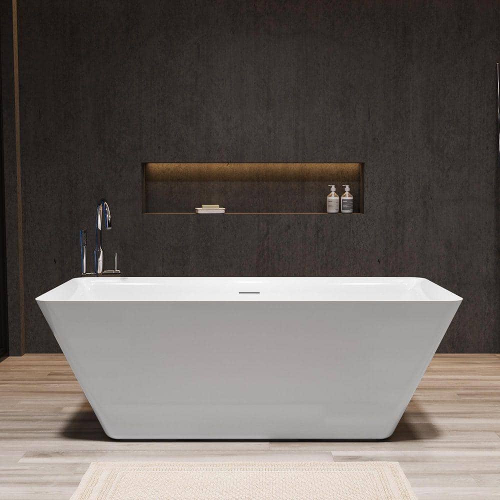 Staykiwi 66 in. x 29.5 in. Acrylic Freestanding Flatbottom Soaking Bathtub in White (1)