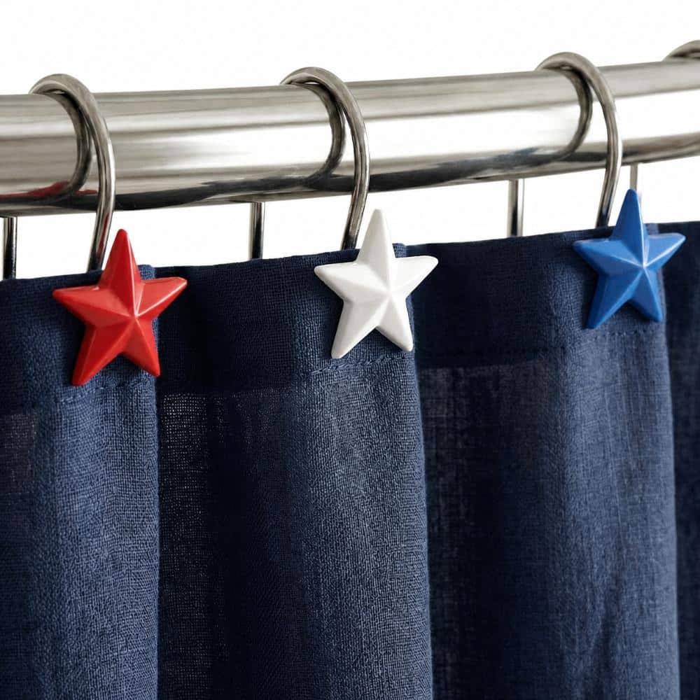 Unbranded Patriotic Shower Curtain Hooks Set, 12 Resin Star with Rustproof Stainless Steel Rings, Red White Blue