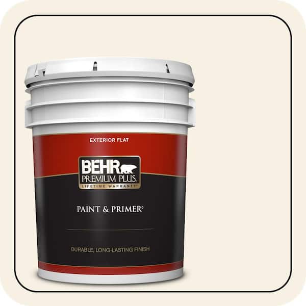 BEHR PREMIUM PLUS 5 gal. #OR-W14 White Veil Flat Exterior Paint & Primer (2)