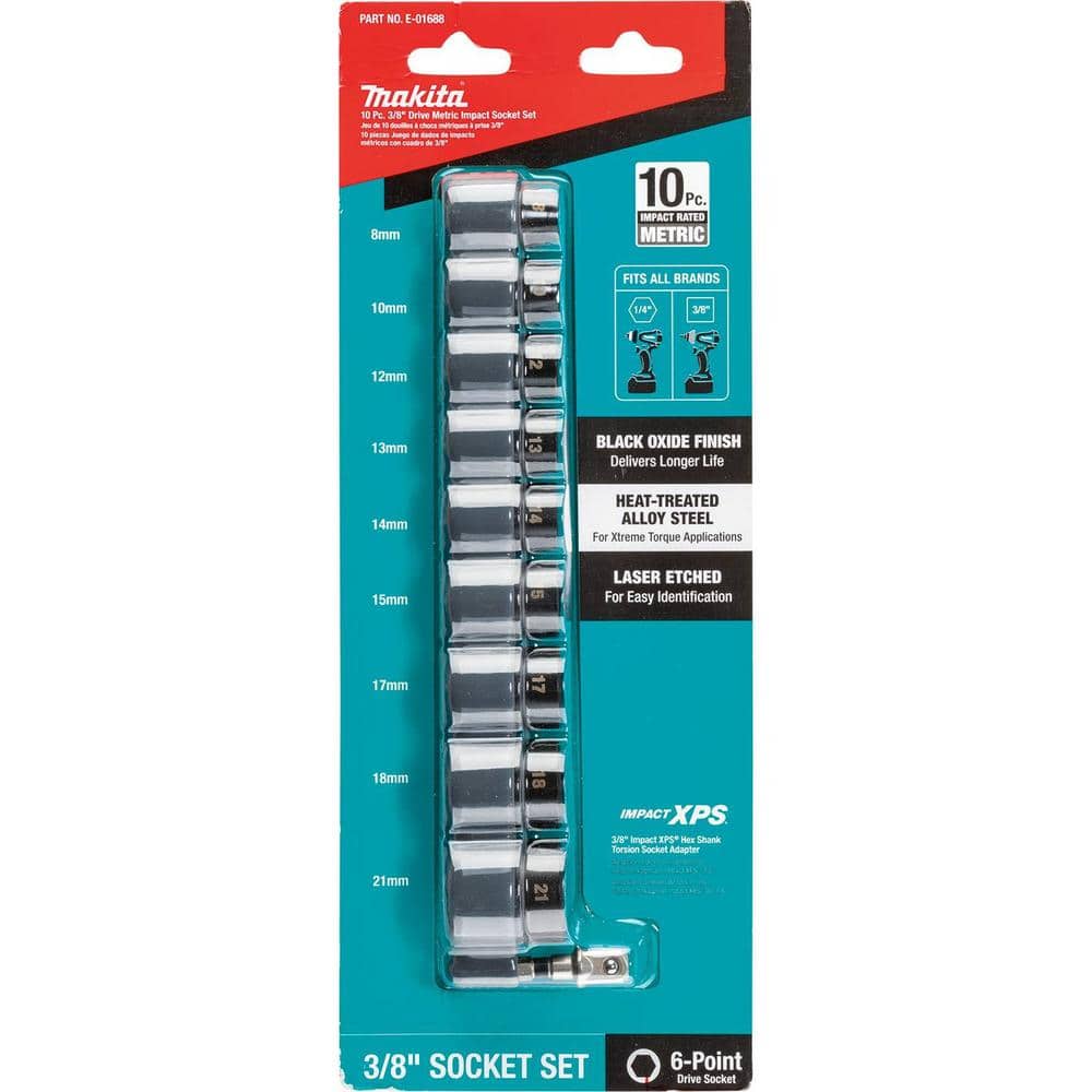 Makita Impact XPS Piece . Drive 6-Point Impact Socket Set w/ Standard Socket Adapter (3)