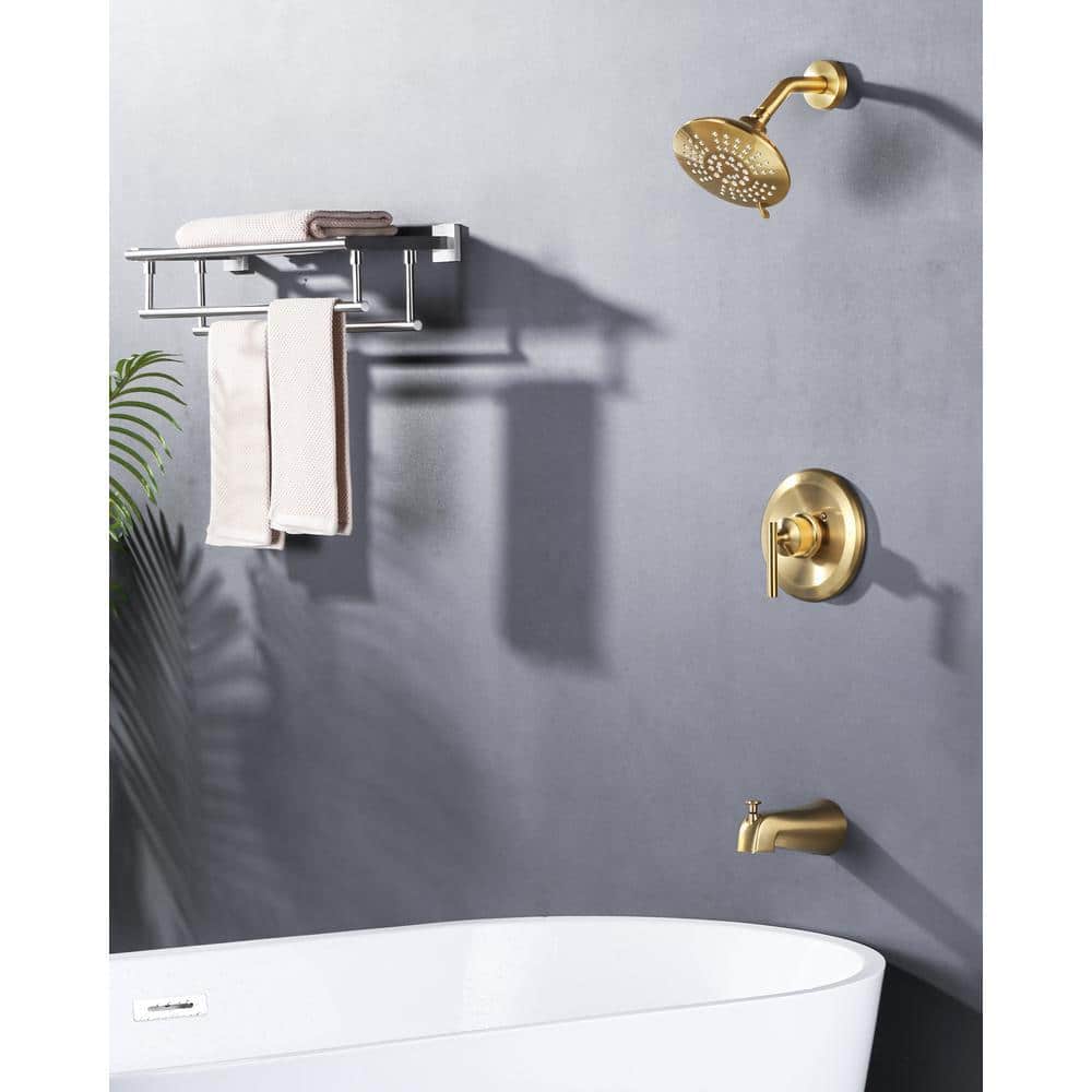 ARCORA 6 in Shower System with Bathtub Spout Shower and Thermostatic Valve in Brushed Gold (2)