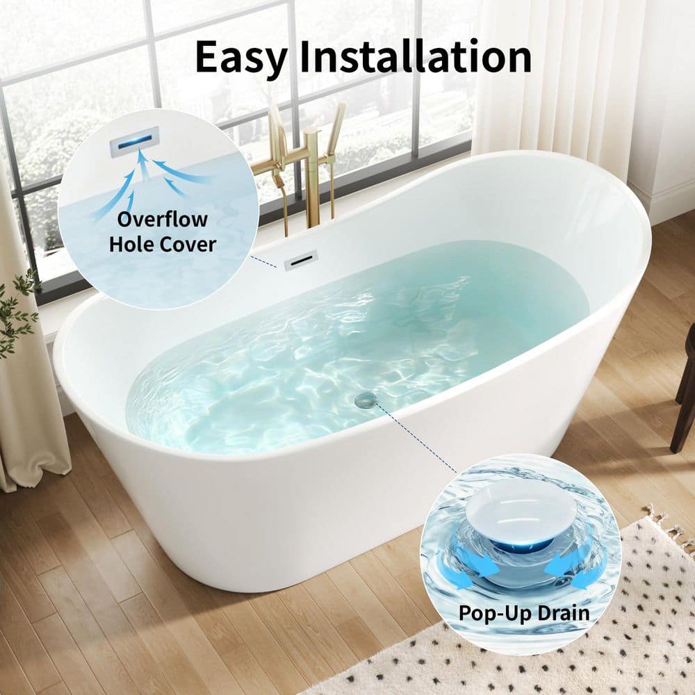 DEERVALLEY 31.5 in. Freestanding Soaking Acrylic Bathtub with Overflow Drain (4)