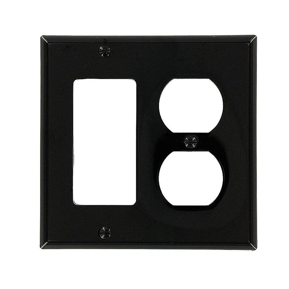 Leviton 2-Gang Black 1-Decora/Rocker / 1-Duplex Outlet/Receptacle Nylon Standard Wall Plate (1-Pack) 80746-E (1)