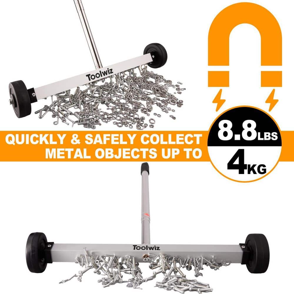 NVNOO 17 in. Heavy Duty Magnet Pickup Lawn Sweeper Roofing Tools with Telescoping Holder and Wheels (2)