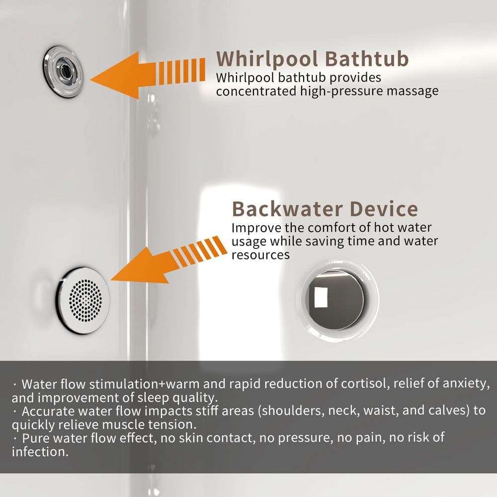 Liviza 67 in. x 31.5 in. Linear Acrylic Massage Whirlpool Freestanding Bathtub with Chrome Drain in Glossy White (3)