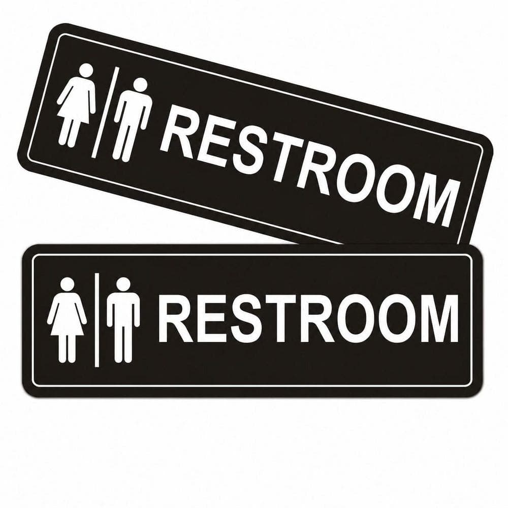 LAIFUCAM 2 Pack Metal Restroom Signs Black Finish Self-Adhesive Unisex Bathroom Door Sign Waterproof for Business Home (2)