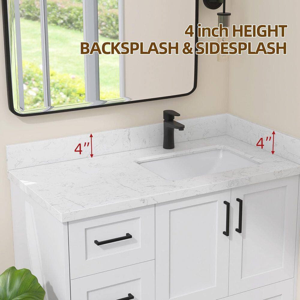 Zeafive Cala 48.5 in. W Cultured Marble Vanity Backsplash Bathroom Countertop Splash Guard in Carrara White (3)
