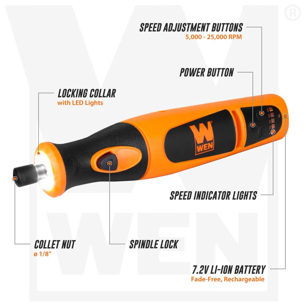 WEN Variable Speed Lithium-Ion Cordless Rotary Tool Kit with 24-Piece Accessory Set, Charger, and Carrying Case (3)