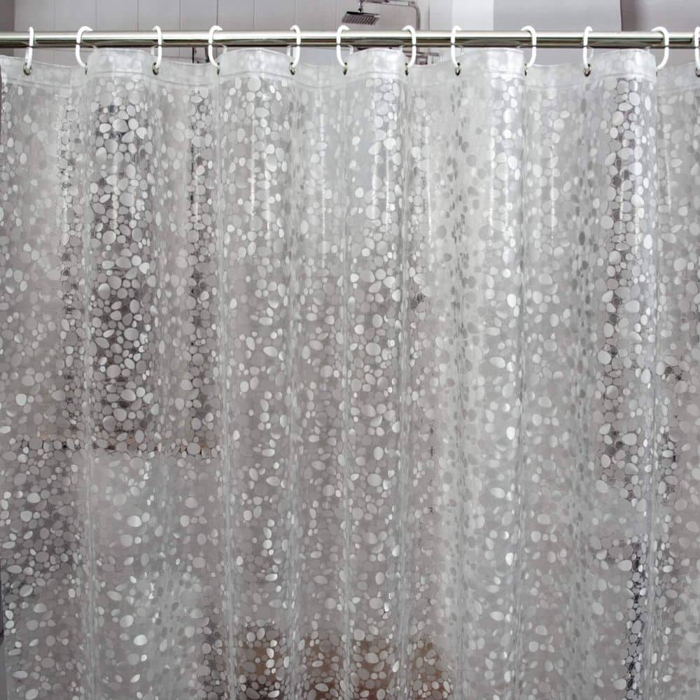 Numhew 72 in. W x 72 in. L Ethylene Vinyl Acetate Plastic Shower Curtain in Clear Stone with 3 Bottom Magnets, Light-Filtering (3)