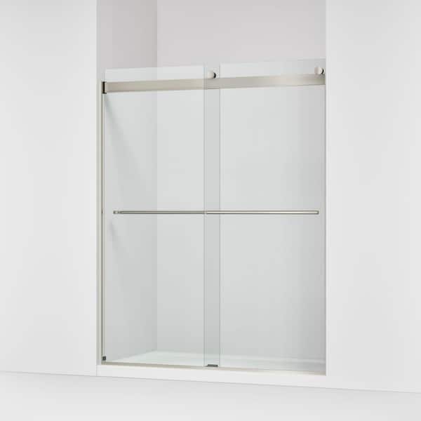 KOHLER Claro 57-60 in. W x 74 in. H Frameless Sliding Shower Door in Brushed Nickel with 1/4 in. Thick Clear Tempered Glass