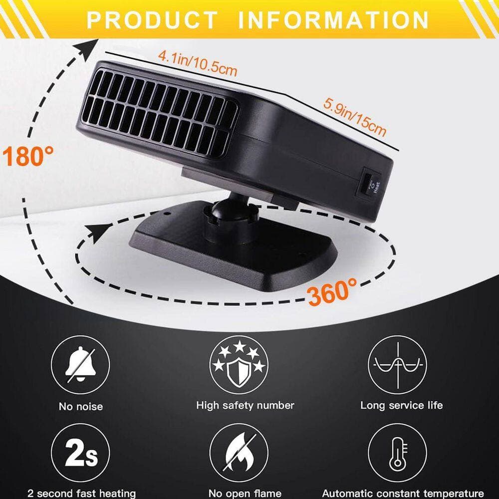 N/A Electric Car Heater Defroster 12V 200W Fast Heating Cooling Fan 360° Rotation Plug In Cigarette Lighter for Vehicle (2)