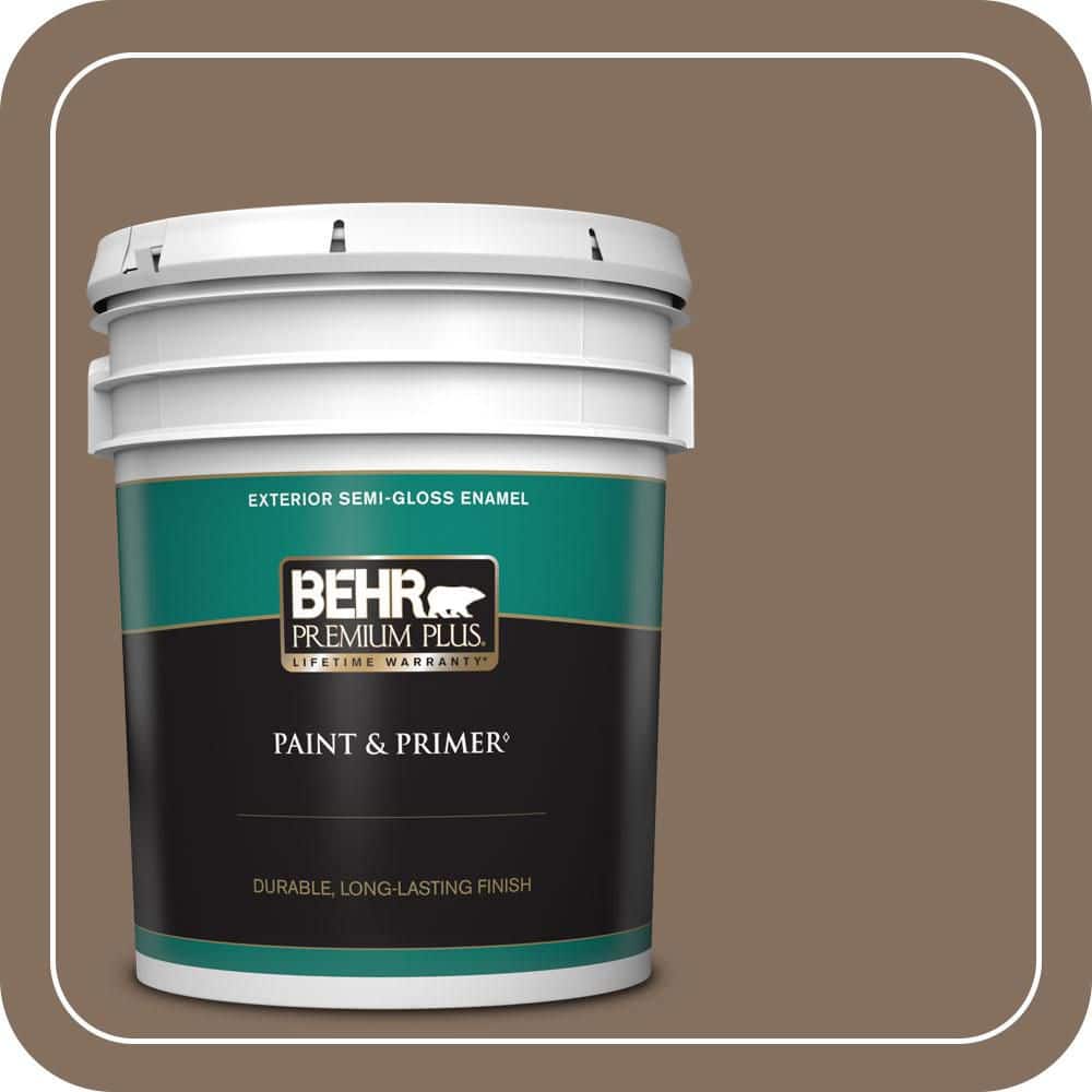 BEHR PREMIUM PLUS 5 gal. #N230-6 Whiskey Barrel Semi-Gloss Enamel Exterior Paint & Primer