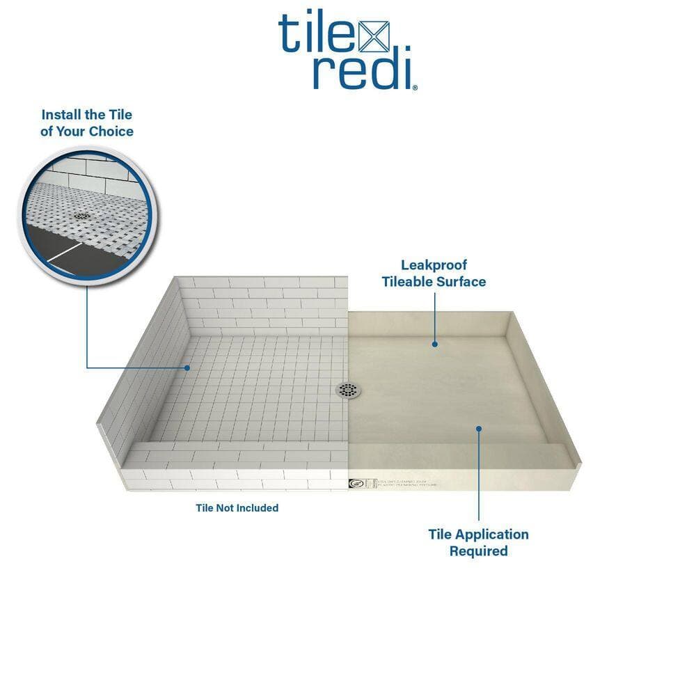 Tile Redi Redi Base 60 in. L 42 in. W Alcove Single Threshold Shower Pan Base with Drain (4)