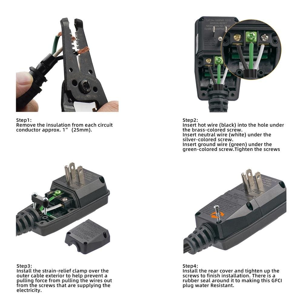 ELEGRP 4.67 in. 15 Amp Auto Reset 3 Prong Portable GFCI Replacement Right Angle Plug Assembly (2)