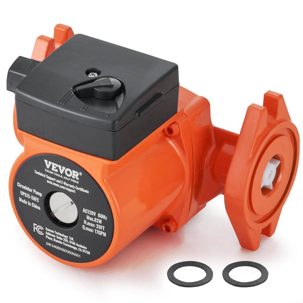 VEVOR UPS15-58FC Hot Water Recirculating Pump 17 GPM 1 in. NPT Flange 3-Speed Circulator Pump for Home Water Heater System (1)