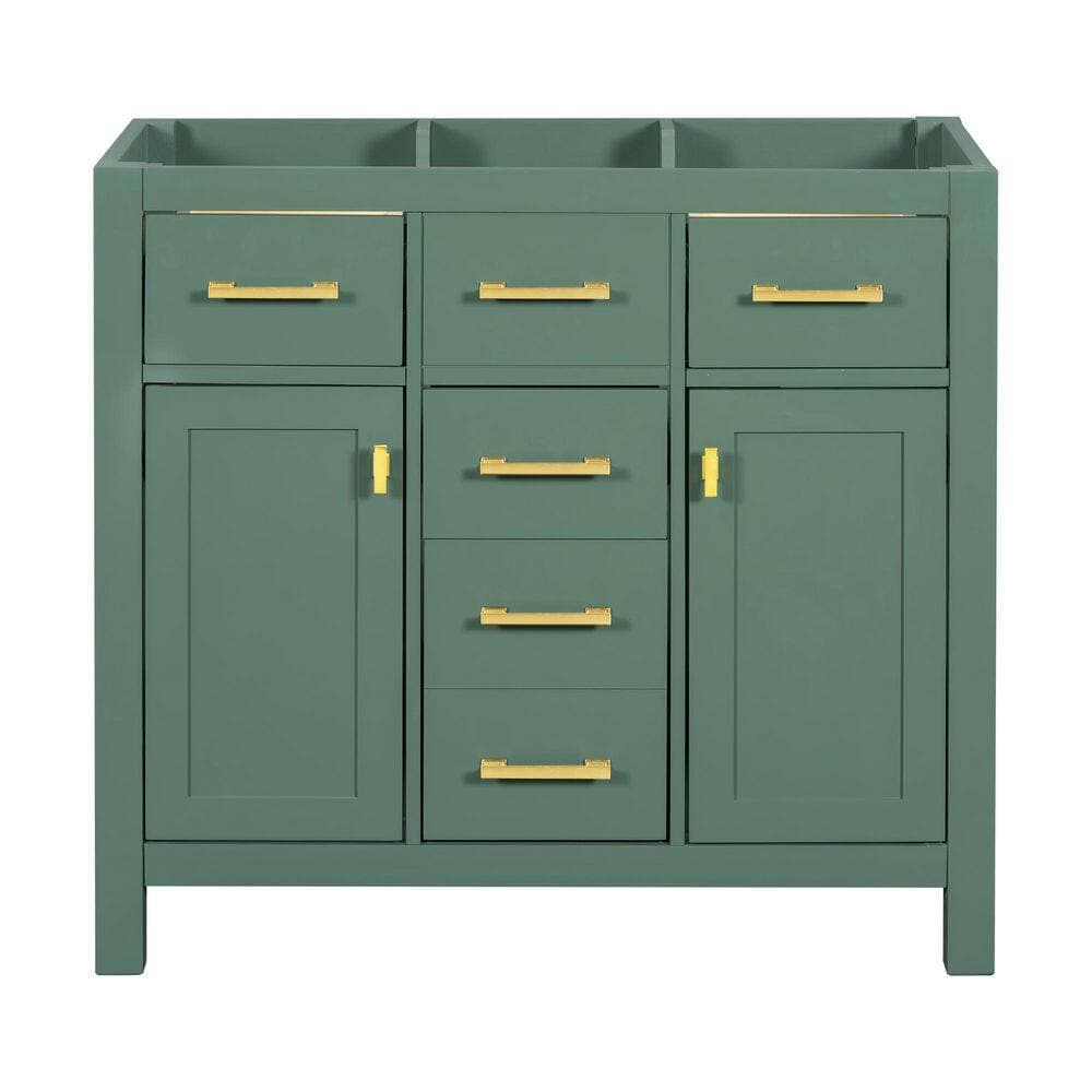 Noble House Darnix 35.51 in. W Modern Freestanding Bath Vanity Cabinet without Top in Green with 4 Drawers and Soft-Close Doors (2)