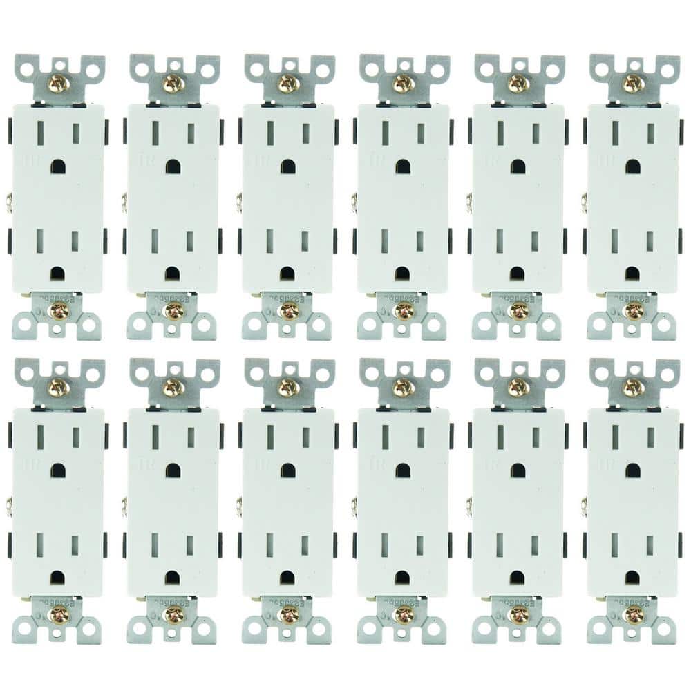Sunlite 15 Amp 125-Volt Tamper Resistant Self Grounded White Decorative Duplex Outlet (12-Pack)