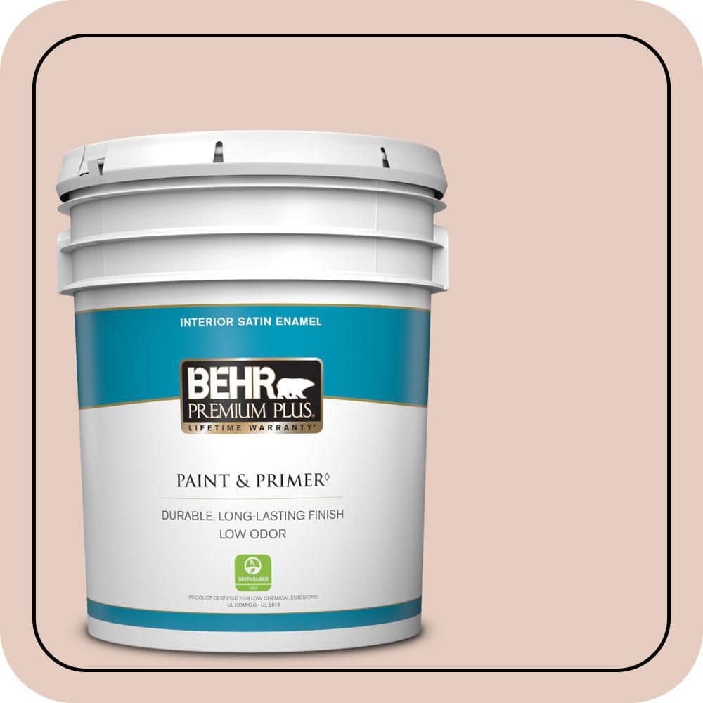 BEHR PREMIUM PLUS 5 gal. #T17-05 Life is a Peach Satin Enamel Low Odor Interior Paint & Primer