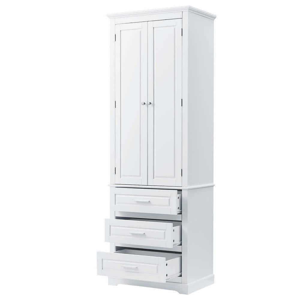TCYO 24 in. W x 16 in. D x 70 in. H White Linen Cabinet with 3 Drawers, Adjustable Shelf (3)