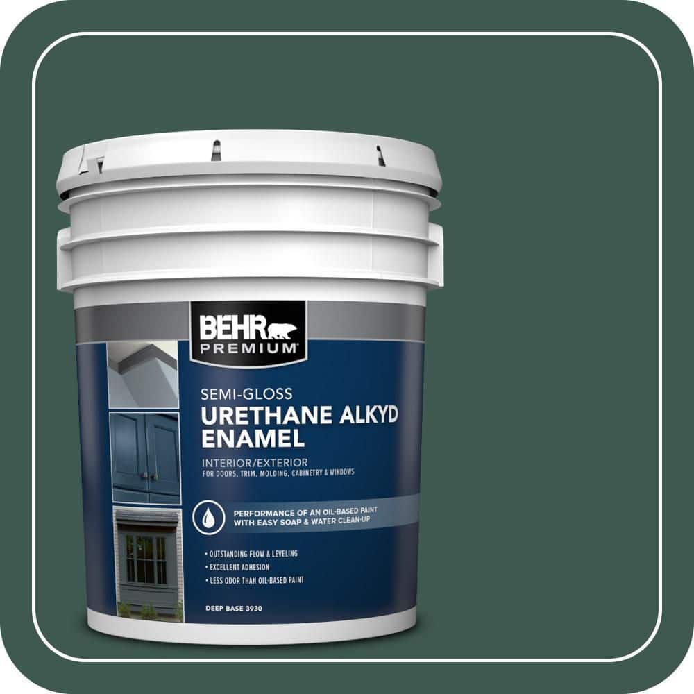 BEHR PREMIUM 5 gal. #PFC-45 Patio Green Urethane Alkyd Semi-Gloss Enamel Interior/Exterior Paint
