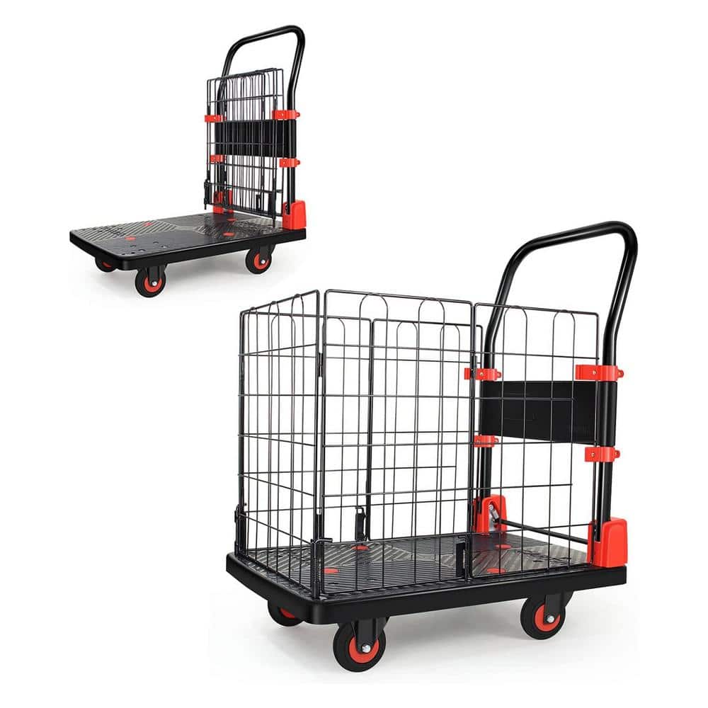 Tidoin 330 lbs. Foldable Platform Push Hand Truck Basket Cage Cart Industrial Use Cart (3)