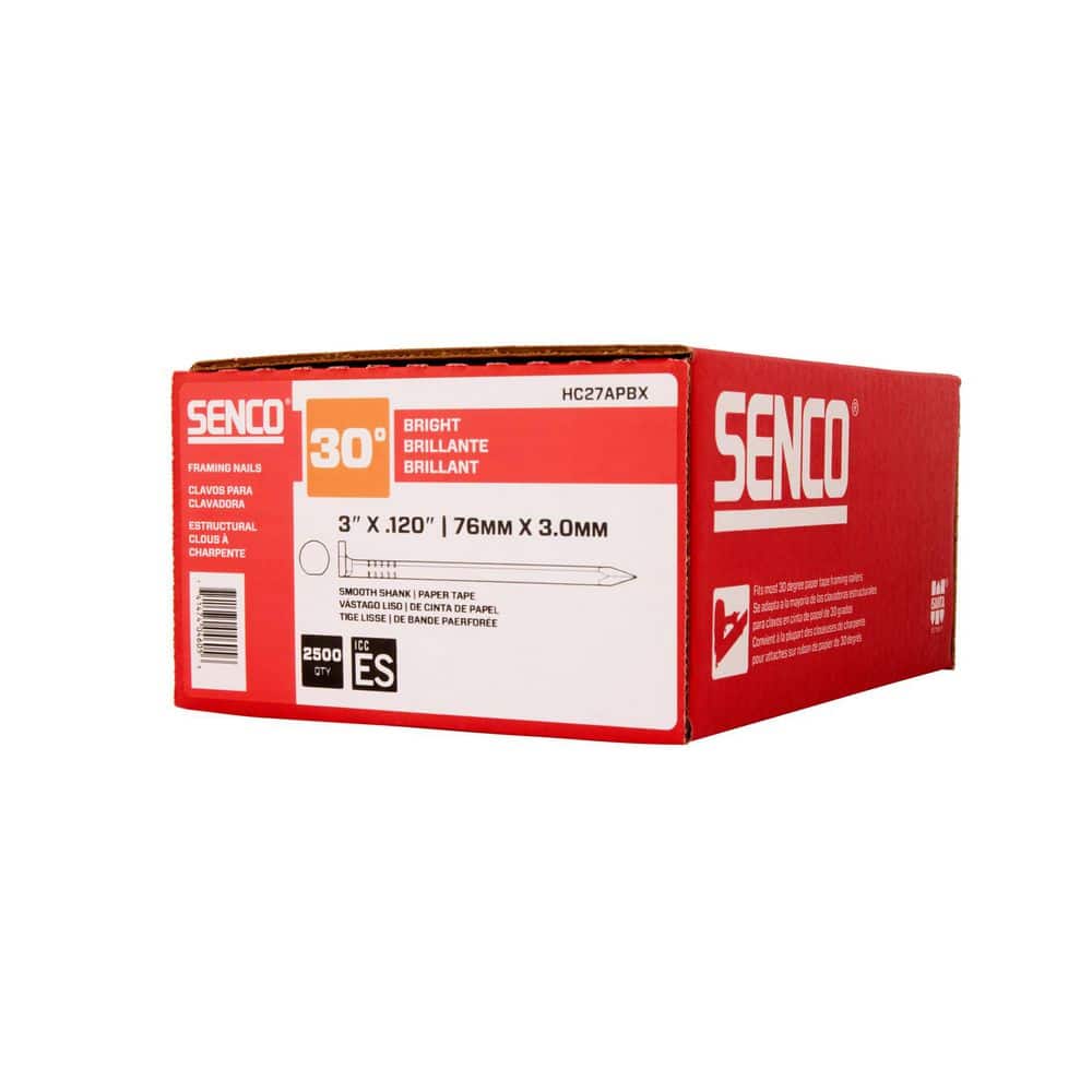 Senco .120 in. x 3 in. 30° Bright Finish Steel Flat-Head Smooth-Shank Paper Tape Collated Framing Nails -Skid of 48 (2)
