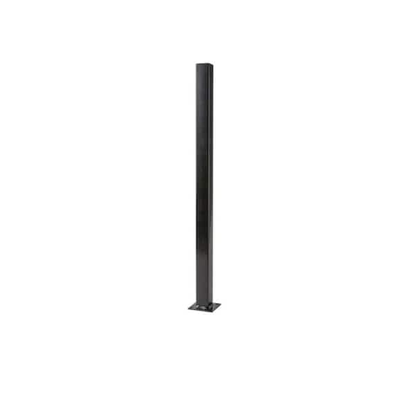 Unbranded 2 in. x 2 in. x 4 ft. Black Metal Fence Post with Flange and Post Cap (2)