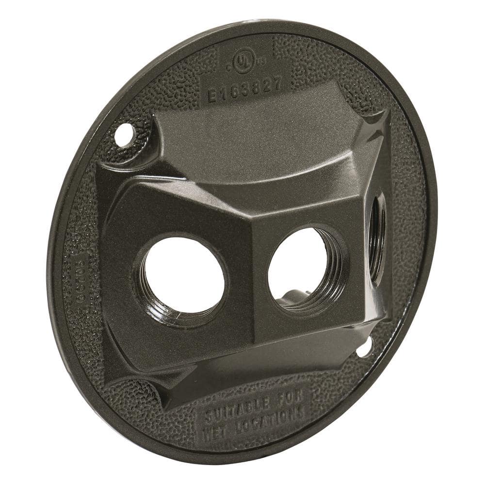 Commercial Electric Round Metal Weatherproof Electrical Lamp Holder Cover with (3) 1/2 inch Holes, Bronze (2)
