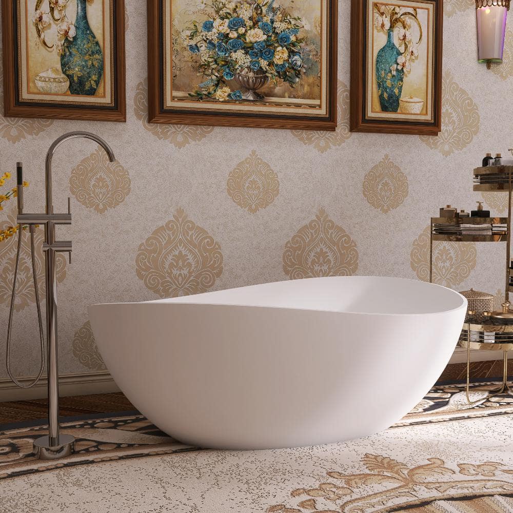 POCCI&VANCCI 63 in. Artificial Stone Freestanding Bathtub with Unique Wavy Rim in White (2)