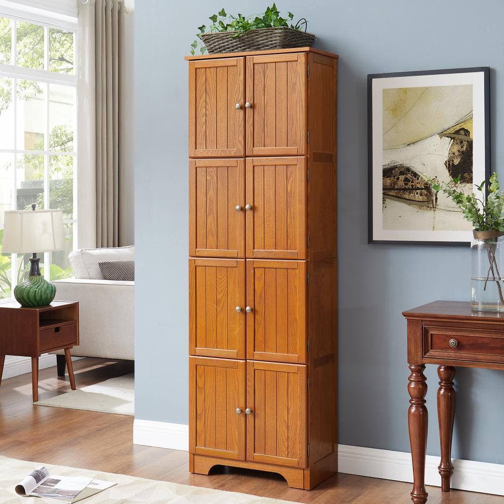 Unbranded 23.82 in. W x 12.6 in. D x 72.4 in. H Brown Linen Cabinet with 8 Doors and 4 Shelves (2)