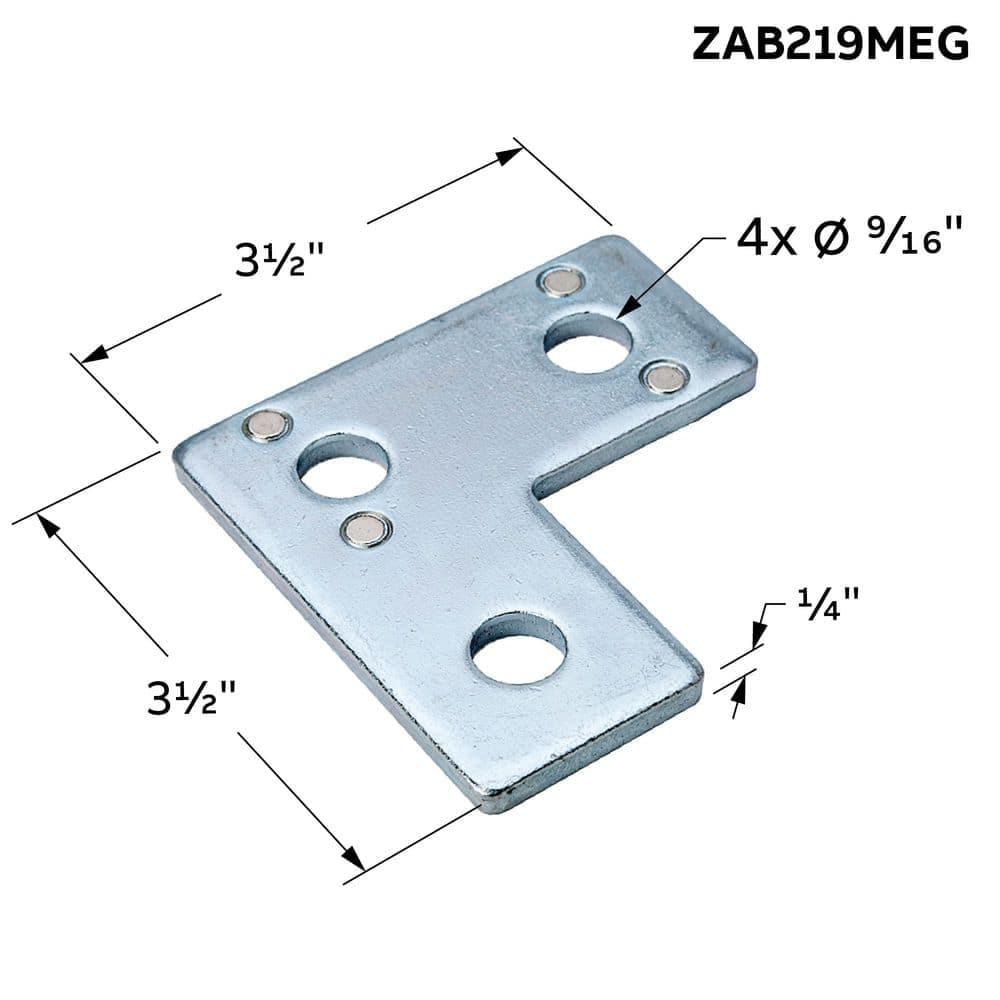SuperMag 3-Hole Flat Corner Strut Bracket - Strut Fitting - Silver Galvanized with Magnets (ZAB219MEG) (3)