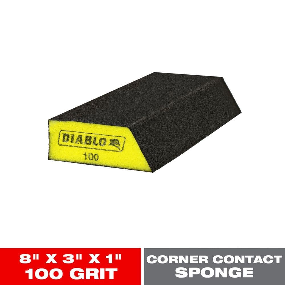 DIABLO 8 in. x 3 in. x 1 in. 100-Grit Extended Corner Contact Sanding Sponges for Drywall